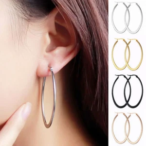 Women's Girl's Romantic Stainless Steel Oval-shaped Round Dangle Hoop Earrings - Picture 1 of 5