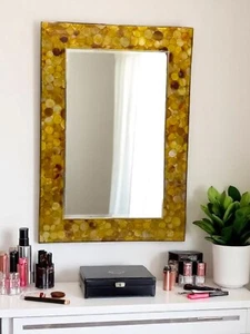 16"x20" Yellow Agate Stone Wall Mirror - Natural Gemstone Decor, Handcrafted Dec - Picture 1 of 6
