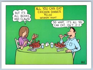 ALL YOU CAN EAT CHICKEN BEAKS & GARWS DE 1980* POSTAL DE DIBUJOS ANIMADOS DE ROBERT CAVEY KV - Imagen 1 de 2