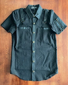 Lip Service Fall 2010 Gangsta Pranksta Men's Button Up Short Sleeve Black D-Ring - Picture 1 of 13