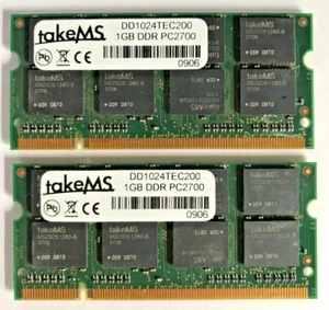 takeMS 2GB (2x1GB) DDR1 SO-DIMM DD1024TEC200 PC-2700 333MHz #R1997 - Bild 1 von 2