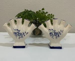 Juego de Chinoiserie Vintage Japón Cinco Dedos Florero Porcelana Pintado a Mano Azul Blanco - Imagen 1 de 8