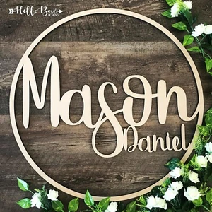 WOODEN Personalised Name Ring Hoop - Various sizes - birthday & events signs - Picture 1 of 11