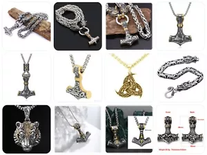 Thor Viking Anhänger Hammer Mjölnir Wolfsköpfe u.a.HQ Edelst.Halskette o.Armband - Bild 1 von 35