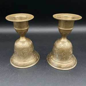 2 Vintage India Made Brass Bell with Candle Holder - Ornate Very Unique - Picture 1 of 6