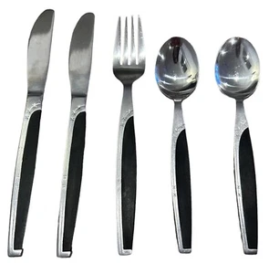 MAR CREST Ebony Elegance 5-Piece Knife Spoon Fork Atomic Star Stainless Flatware - Picture 1 of 3