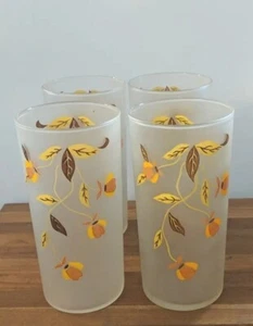 Set of 4 Libbey's Satin Glass Tumblers 12 Oz Jewel Tea Autumn Leaf 5 1/2" Vtg - Picture 1 of 15