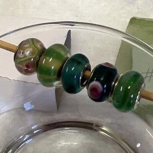 Menge (5) Pandora Murano Stil 925 Glas Bead / Charms Mehrfarbig Grün #20 - Bild 1 von 3