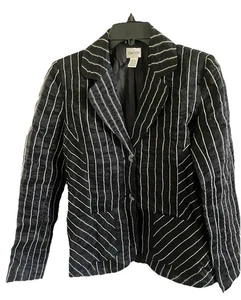 Chicos Leinenmischung Jacke Größe 0 schwarz-weiß Streifen Taschen klein - Bild 1 von 6