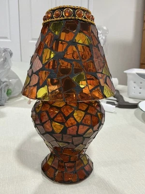 马赛克玻璃烛台灯小蜡烛彩色玻璃灯罩红色琥珀色装饰  — 第 1/2 张图片