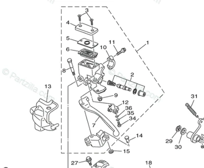 Cilindro maestro de freno trasero izquierdo OEM Yamaha Grizzly 700 YFM700 4x4 2007-2023 Foto 1 de 4
