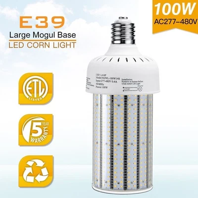 100W LED Corn Light Bulb E39 Mogul Base Warehouse Garage Light 5000K AC277-480V - Image 1 of 4