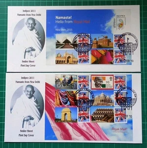 2011 Namaste From New Delhi Stamp Show 10 Smilers 2 FDC LondonSW DATE ERROR 2010 - Picture 1 of 3