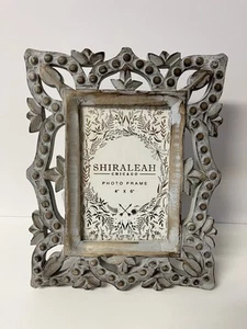 Shiraleah Chicago 4x6 Photo Frame Carved Wood Rustic Shabby Chic Farmhouse NEW - Picture 1 of 8