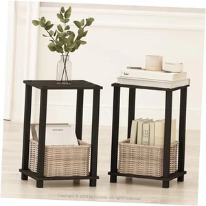 Simplistic Compact Bedside Table, Nightstand, Espresso/Black, Set of 2 - Picture 1 of 8