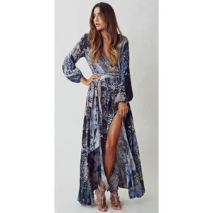 Abito donna Blue Life avvolgente taglia XS maxi artistico zingaro fata etereo stravagante - Foto 1 di 14