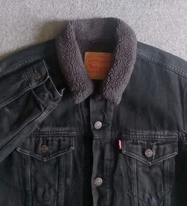 Levi's Sherpa Trucker Jacket Men's L Black Denim EUC - Picture 1 of 11