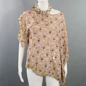 DRIES VAN NOTEN Gr. M lila mauve Seide asymmetrisch Neckholder Bluse - Bild 1 von 11