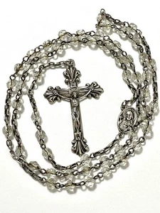 Vintage Italien Sterlingsilber klar Kristall facettiertes Glas Rosenkranz katholisch - Bild 1 von 17