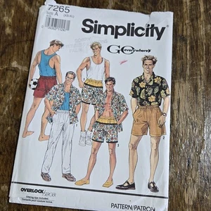 7265 Simplicity Vintage Modello CUCITO Pantaloni Uomo Pantaloncini Camicia Canotta M - XL - Foto 1 di 12