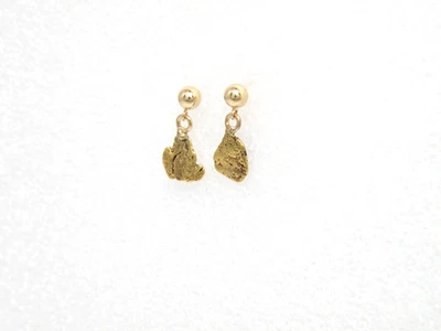 Genuine Natural Gold Nugget dangle earrings, 14k bead, post and butterfly backs - Image 1 of 4