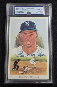 PEE WEE REESE Signed Perez Steele Card-HOF-BROOKLYN DODGERS-PSA - Picture 1 of 5