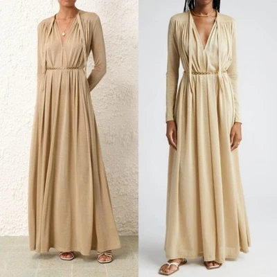 Novo Vestido Maxi Plissado Dourado 1/6 com Etiquetas Zimmermann Matchmaker - Imagem 1 de 4