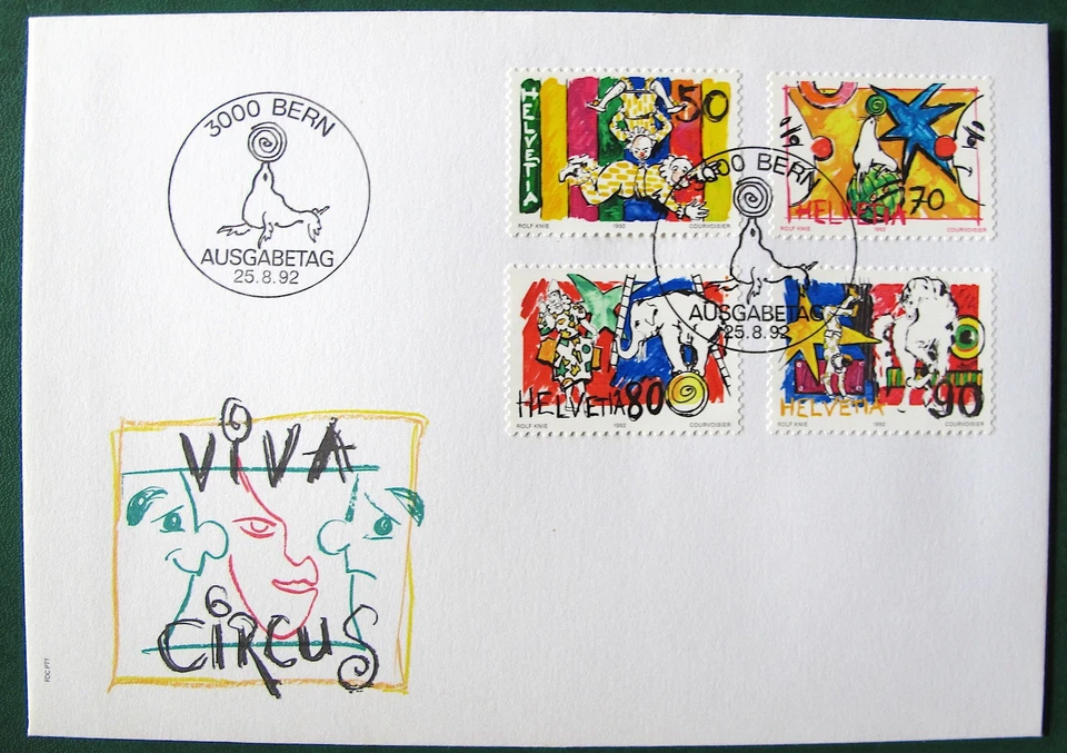 1992 Switzerland Circus FDC. Bern Cancel - Image 1 of 1