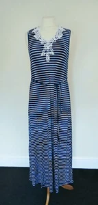 BON PRIX NAVY STRIPE JERSEY MAXI DRESS SIZE S OR UK 8 - 10 NEW - Picture 1 of 4
