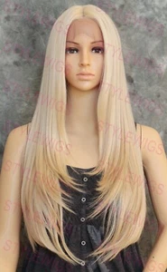 Peluca de mezcla de cabello humano frontal de encaje rubia clara mezcla larga recta a prueba de calor EVEU - Imagen 1 de 6