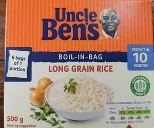 Uncle Ben's Boil in Bag Long Grain Rice 500g 8 bags of 1 portion - Pack of 2 - Picture 1 of 3