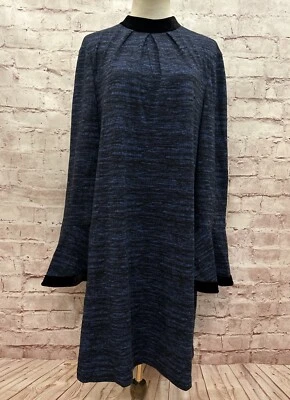 Vestido Donna Morgan Mujer 16 Cambio Manga Campana Azul Negro Terciopelo Borde Elástico Foto 1 de 4