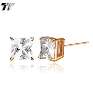TT 9k Rose Gold GP 5mm Clear CZ Square Stud Earrings APair (ES02Z(5) - Picture 1 of 1