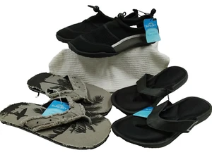 Sun & Sky Men's BLK/Grey Summer Trio of Aqua Canvas and Sports Sandals Size 7-8 - Picture 1 of 12