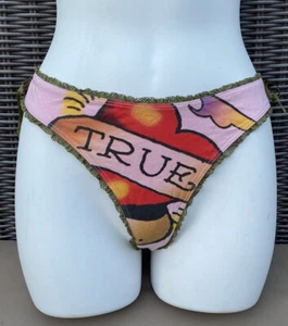 Ed Hardy Thong Size LARGE PINK Color With "TRUE" LOVE Red HEART Logo intimates - Picture 1 of 7