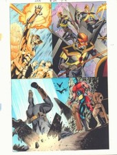 JSA #24 p.8 Color Guide Art - Hawkman, Hawkgirl, and Atom-Smasher by John Kalisz