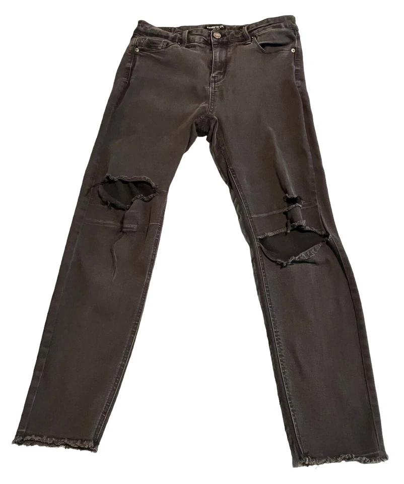 Pantalones de mezclilla Kenneth Cole para mujer talla 10 negros ajustados elásticos desgastados tiro medio Foto 1 de 4