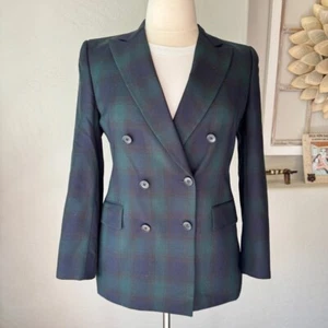 Brooks Brother Women's Classic Green Plaid Wool Double-Breasted Blazer Sz.12 - Picture 1 of 13