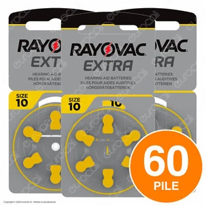 60 Batterie PILE RAYOVAC Extra 10 per Apparecchi Acustici PROTESI udito PR70 - Foto 1 di 1