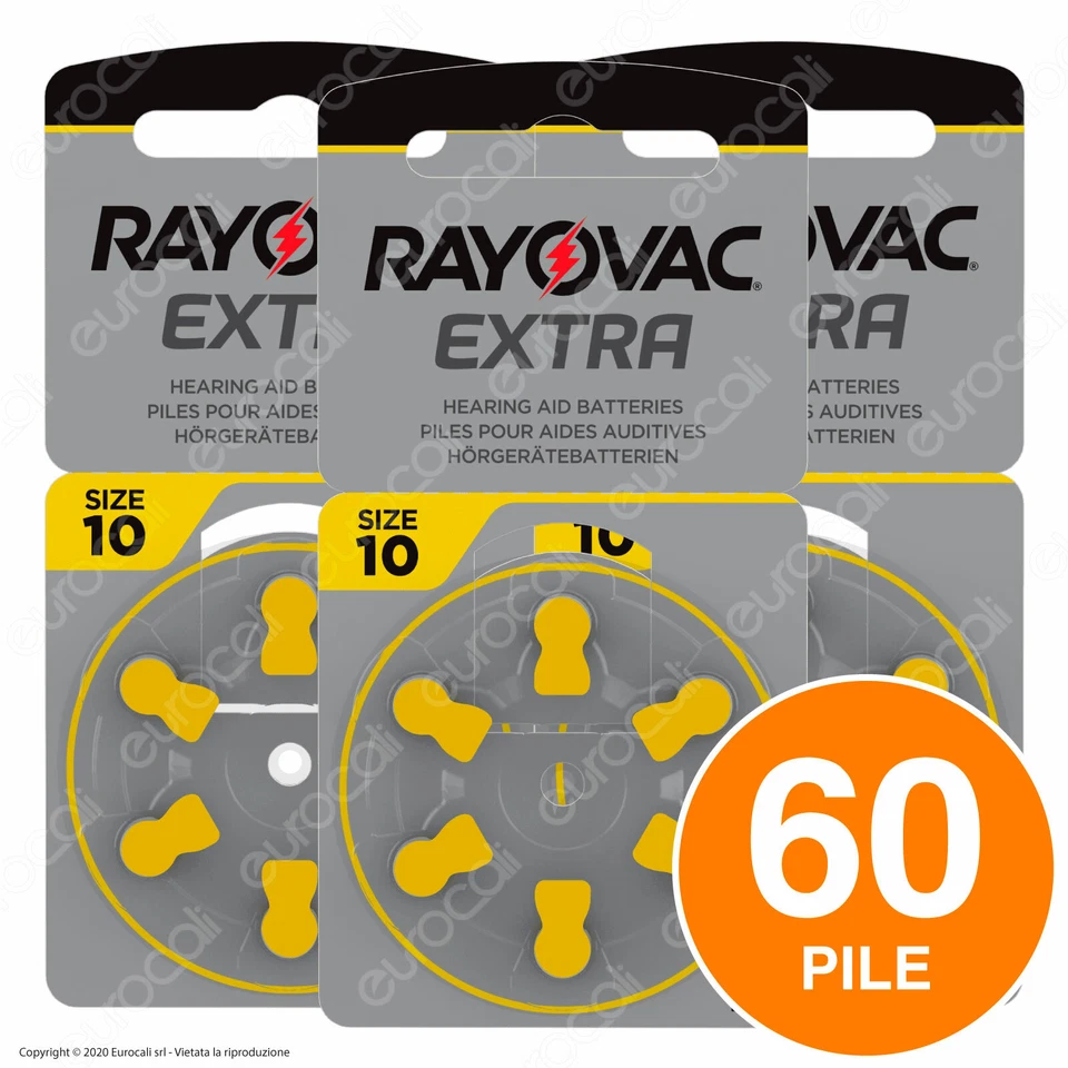 60 Batterie PILE RAYOVAC Extra 10 per Apparecchi Acustici PROTESI udito PR70 - Immagine 1 di 1