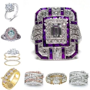 Jewelry Women Wedding Ring Size 5-12 Cubic Zirconia Elegant Rings - Picture 1 of 29