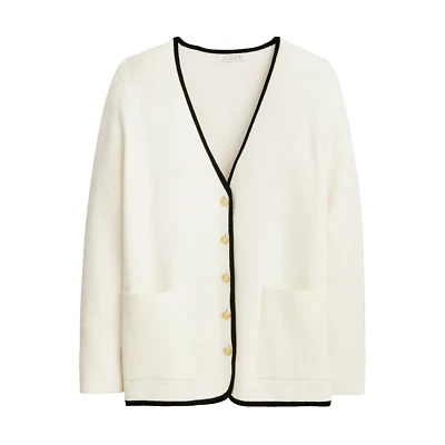 Cardigã novo com etiquetas J.Crew Giselle suéter-blazer marfim preto acabamento contrastante 3X - Imagem 1 de 4