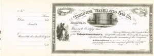 ORIG 1870S BLANK TIDIOUTE WATER & GAS COMPANY $100 CERTIFICATO DI MAGAZZINO CON VIGNETTA - Foto 1 di 1