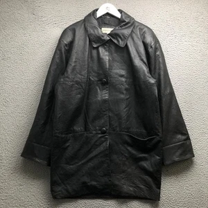 Vintage Charles Klein Leather Trench Coat Jacket Women Large Long Sleeve Black 9 - Picture 1 of 6