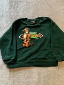 Vintage Y2K Disney Store Green Tigger Fleece Sweatshirt  X Small Kids - Picture 1 of 6