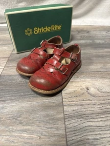 Vintage rote Leder Stride Rite kleines Mädchen Schuhe mit Karton. 7D - Bild 1 von 9