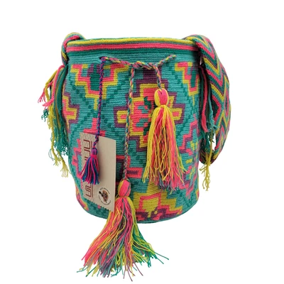 Colombiana 🇨🇴 Bolso Boho Mochila Bucket Grande Hecho a Mano Tribu Wayuu MUCHOS COLORES Foto 1 de 4