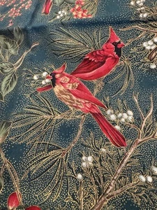 Winter Impressions Cardinals Metallic Gold Accent Hoffman Cotton Fabric 20" x 30 - Picture 1 of 8