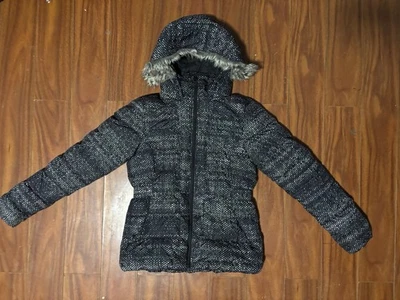 Abrigo hinchado a lunares con capucha de piel North Face para mujer - talla pequeña Foto 1 de 4