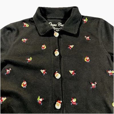 Onque Informals Navidad Papá Noel Botón Cárdigan Suéter Bordado Negro Talla S Foto 1 de 4